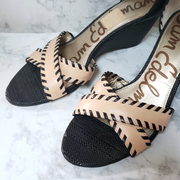 Black/Nude Ankle Strap Sam Edelman Women's Silvia Wedge Sandal 8.5 - Picture 7 of 14